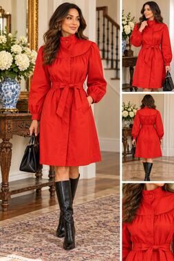 80s Bonders Red Belted Coat Cape Collar Dress Coat Made in USA For Repair Small
